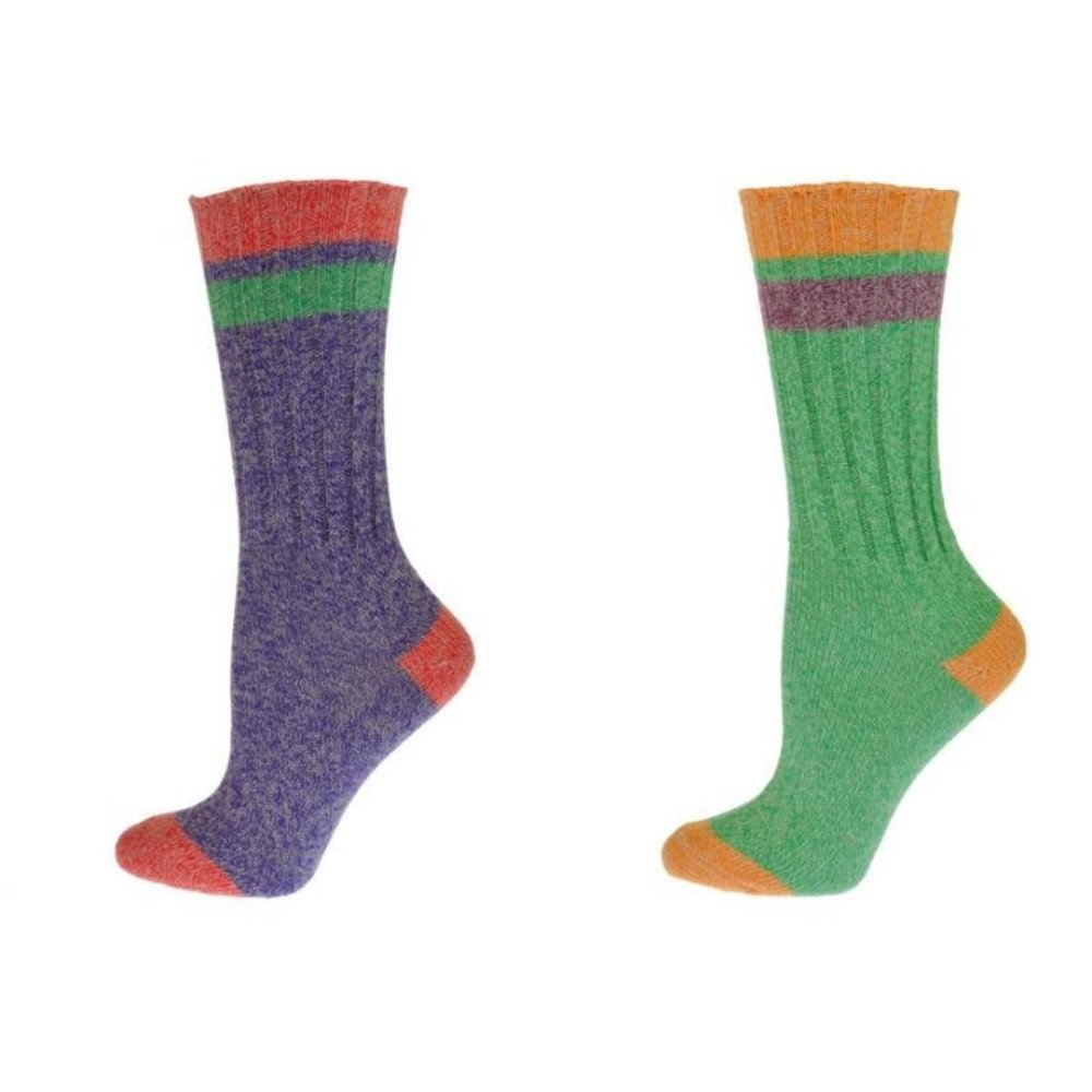 Women Twisted Marled Colorful Contrast Heel Socks